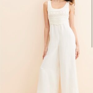 Saltwater LUXE Cora Crochet Cream Wide Leg Jumpsuit